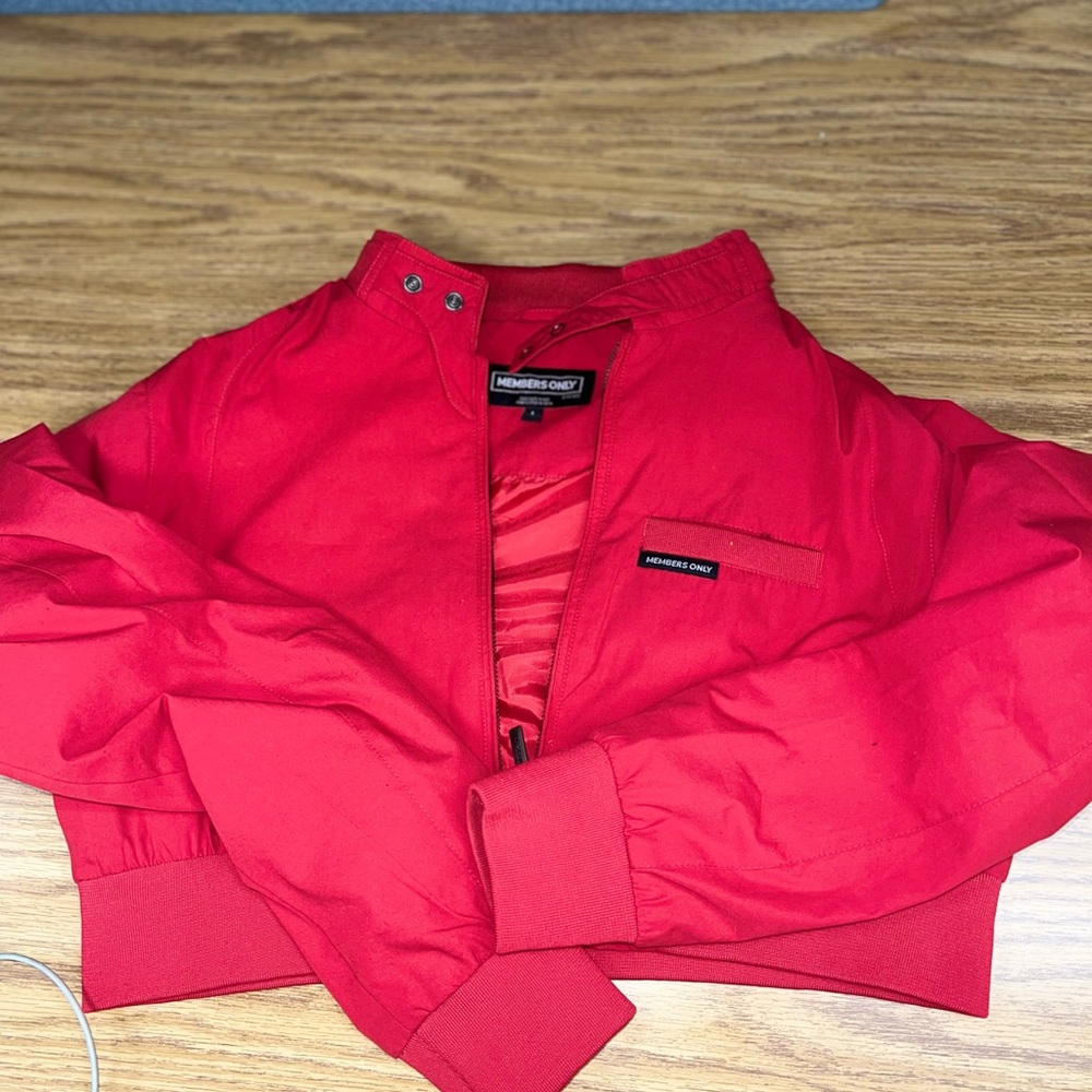Members Only Bright Red Zip-Front cropped Jacket